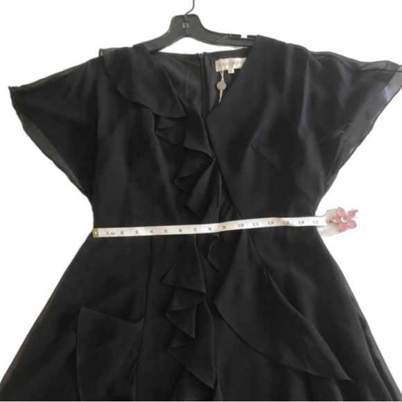 NWT Mikael Aghal Black Chiffon Ruffle Midi Dress Sz 8 NWT - Picture 5 of 8